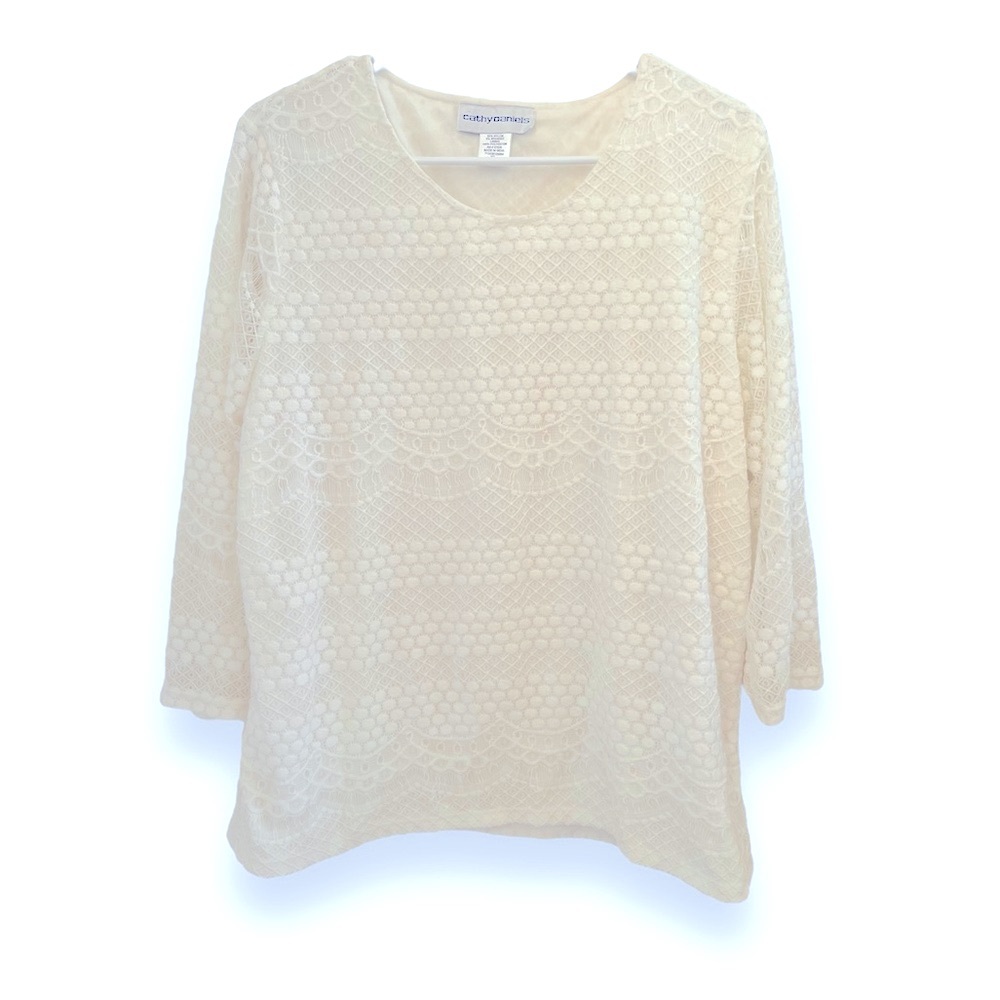 EUC Cathy Daniels Ivory Lace Lined Blouse Size XL